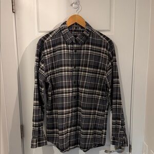 Eddie Bauer Men's Black and Gray Plaid Shirt